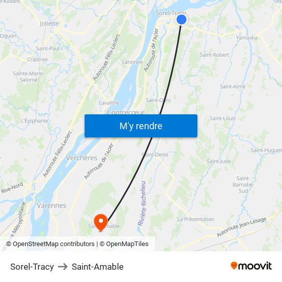 Sorel-Tracy to Saint-Amable map