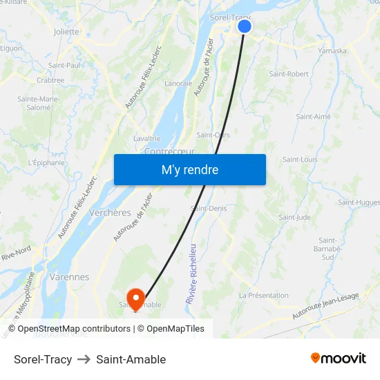 Sorel-Tracy to Saint-Amable map