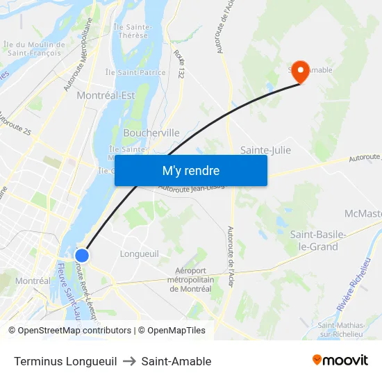 Terminus Longueuil to Saint-Amable map