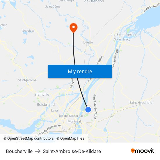 Boucherville to Saint-Ambroise-De-Kildare map