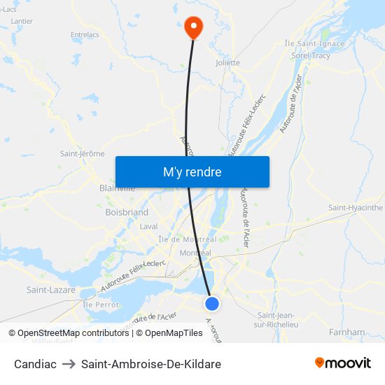 Candiac to Saint-Ambroise-De-Kildare map