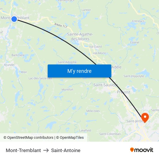 Mont-Tremblant to Saint-Antoine map