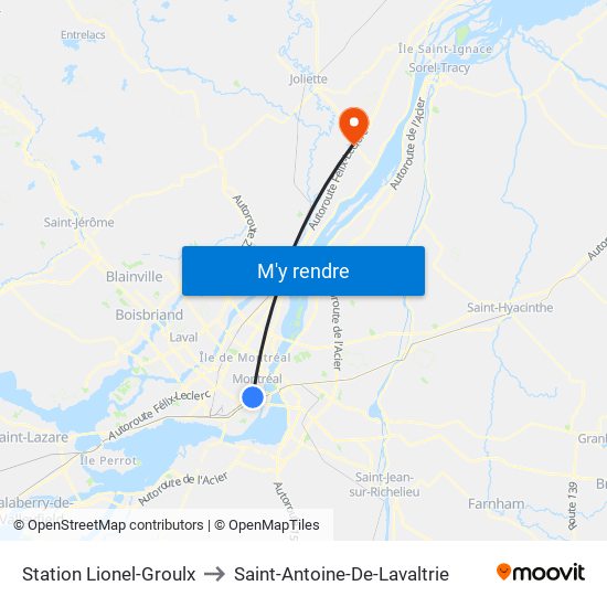 Station Lionel-Groulx to Saint-Antoine-De-Lavaltrie map