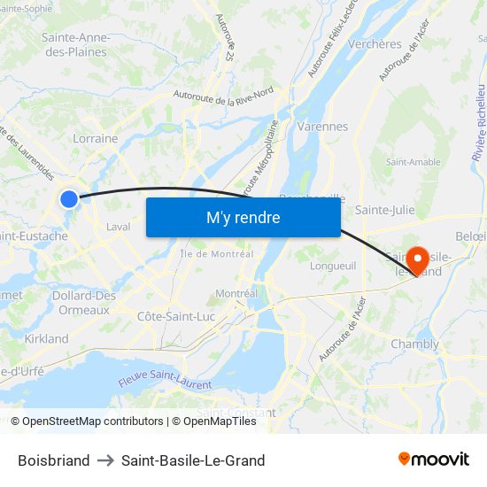 Boisbriand to Saint-Basile-Le-Grand map