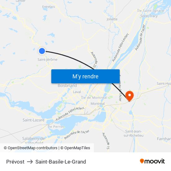 Prévost to Saint-Basile-Le-Grand map