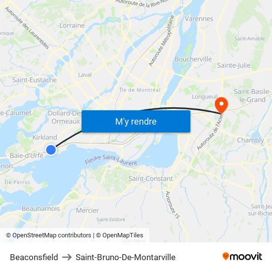 Beaconsfield to Saint-Bruno-De-Montarville map