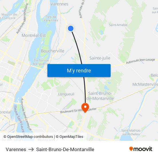 Varennes to Saint-Bruno-De-Montarville map