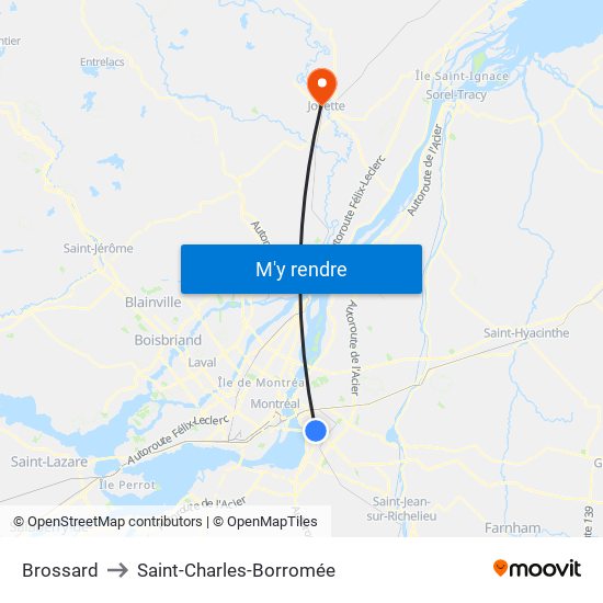 Brossard to Saint-Charles-Borromée map