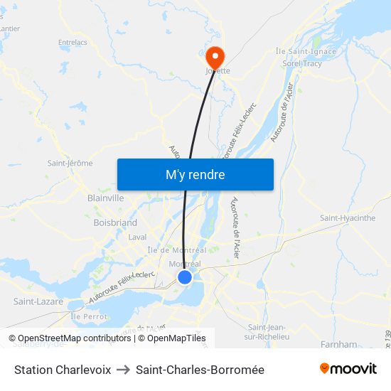 Station Charlevoix to Saint-Charles-Borromée map