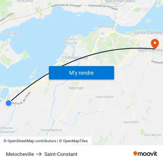 Melocheville to Saint-Constant map
