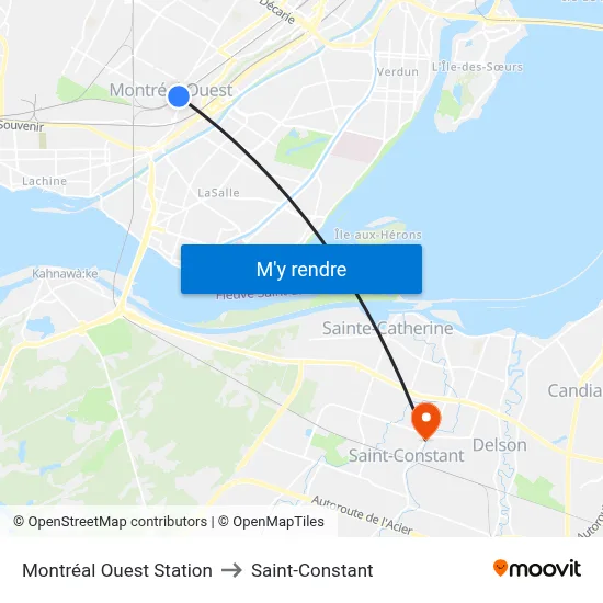 Montréal Ouest Station to Saint-Constant map