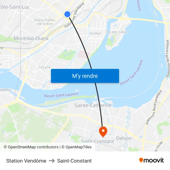 Station Vendôme to Saint-Constant map
