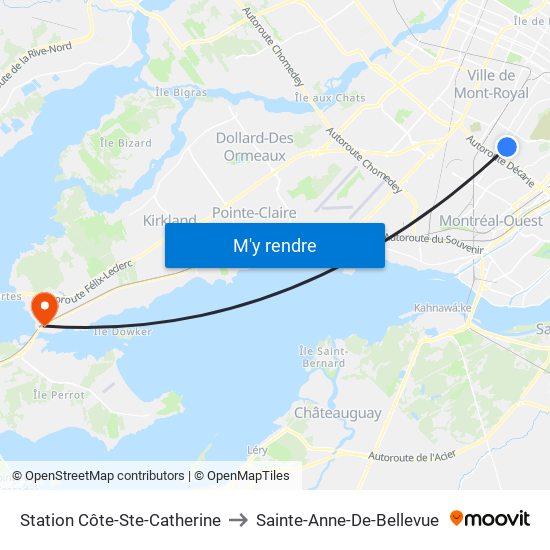 Station Côte-Ste-Catherine to Sainte-Anne-De-Bellevue map