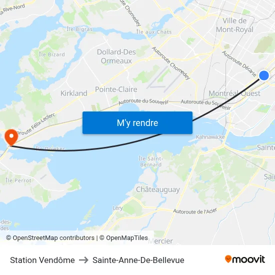 Station Vendôme to Sainte-Anne-De-Bellevue map