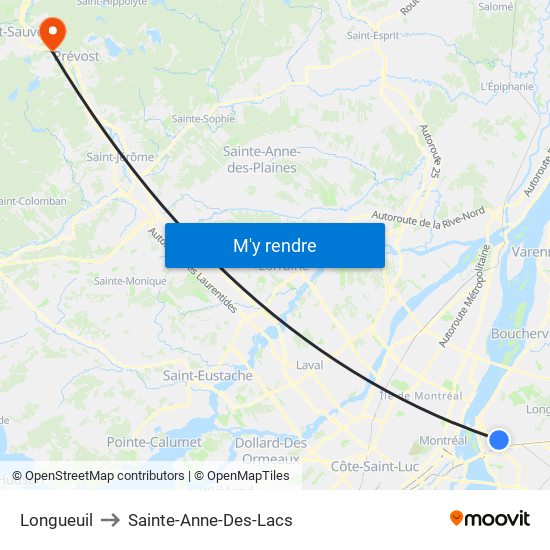 Longueuil to Sainte-Anne-Des-Lacs map