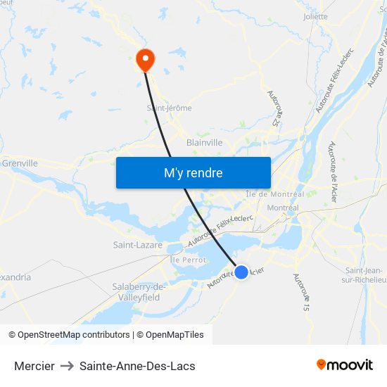 Mercier to Sainte-Anne-Des-Lacs map