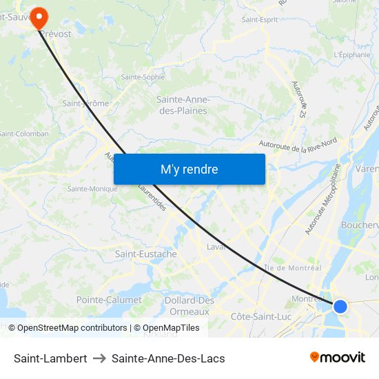 Saint-Lambert to Sainte-Anne-Des-Lacs map