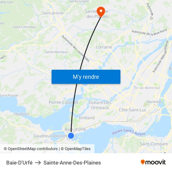Baie-D'Urfé to Sainte-Anne-Des-Plaines map