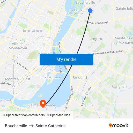 Boucherville to Sainte-Catherine map