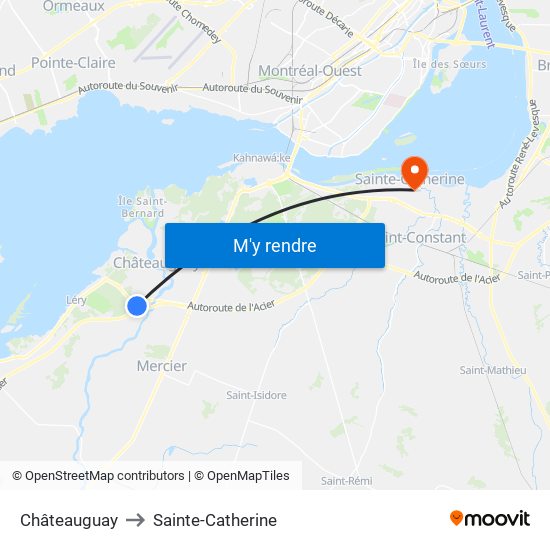 Châteauguay to Sainte-Catherine map