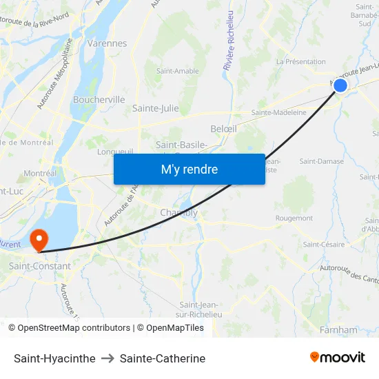 Saint-Hyacinthe to Sainte-Catherine map