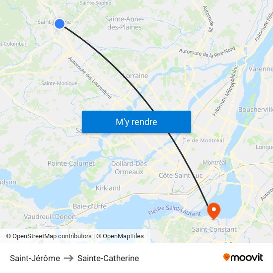 Saint-Jérôme to Sainte-Catherine map