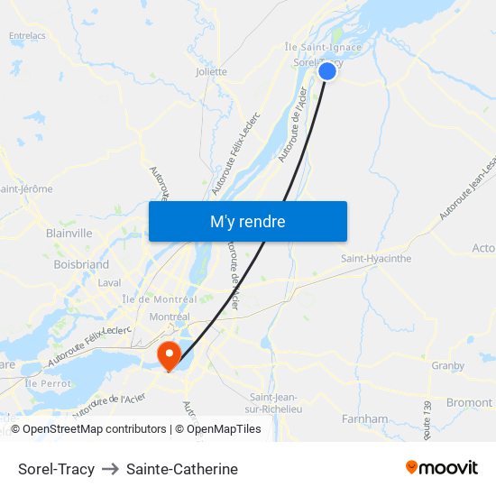 Sorel-Tracy to Sainte-Catherine map