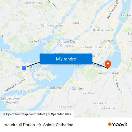 Vaudreuil-Dorion to Sainte-Catherine map