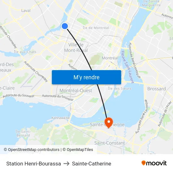 Station Henri-Bourassa to Sainte-Catherine map