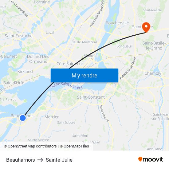 Beauharnois to Sainte-Julie map