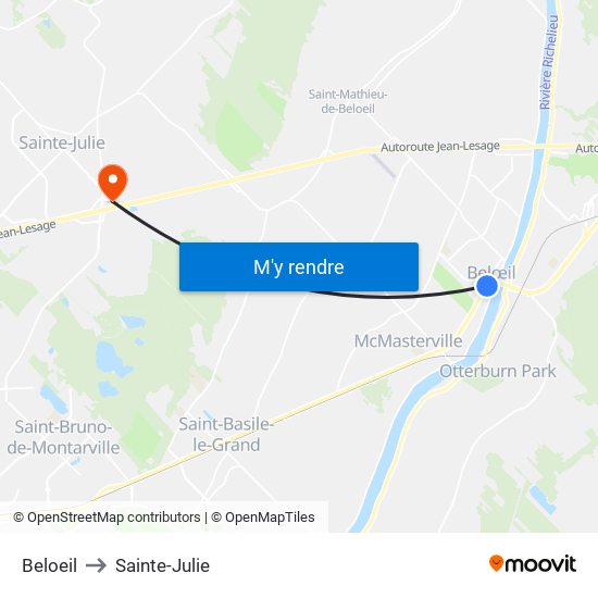 Beloeil to Sainte-Julie map