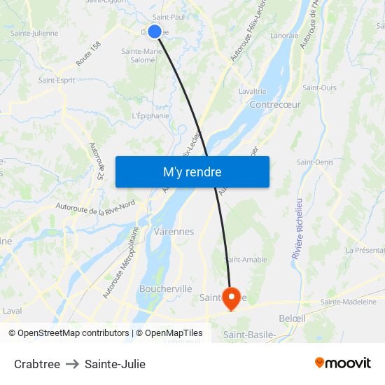 Crabtree to Sainte-Julie map