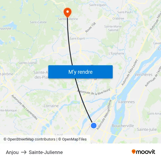 Anjou to Sainte-Julienne map