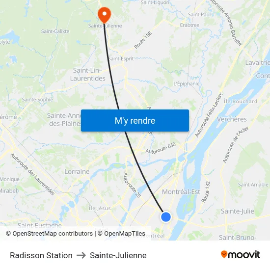 Radisson Station to Sainte-Julienne map