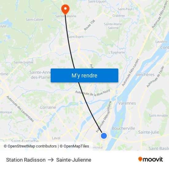 Station Radisson to Sainte-Julienne map