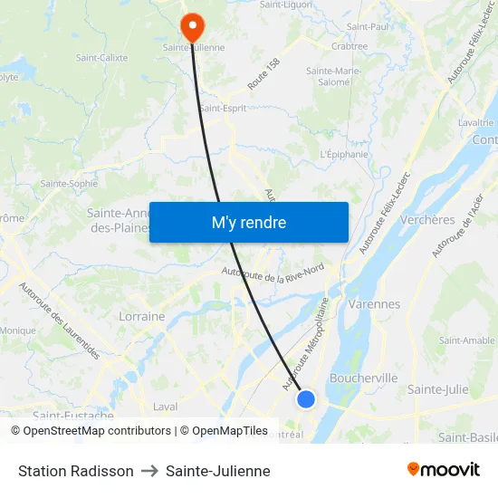 Station Radisson to Sainte-Julienne map