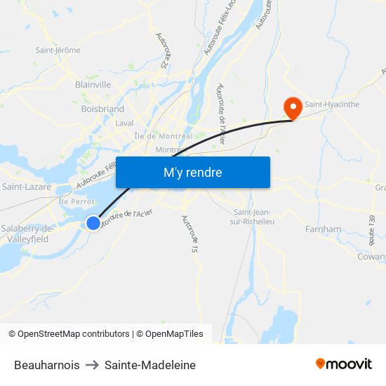 Beauharnois to Sainte-Madeleine map