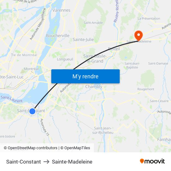 Saint-Constant to Sainte-Madeleine map