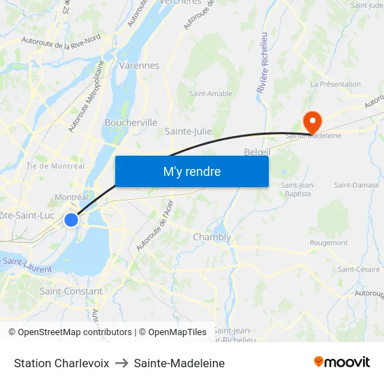 Station Charlevoix to Sainte-Madeleine map