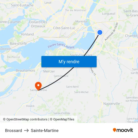 Brossard to Sainte-Martine map