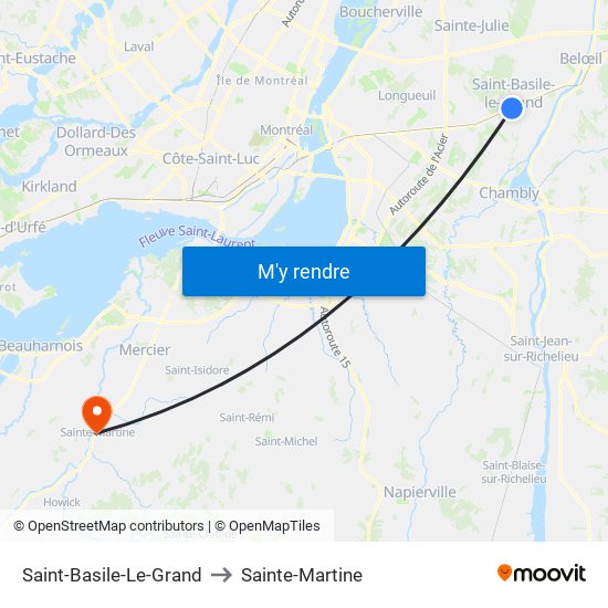 Saint-Basile-Le-Grand to Sainte-Martine map