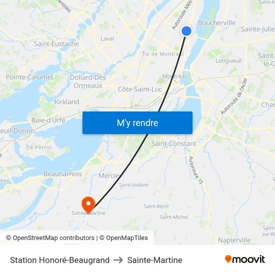 Station Honoré-Beaugrand to Sainte-Martine map
