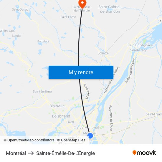 Montréal à SainteÉmélieDeL'Énergie, Montréal en transport en commun