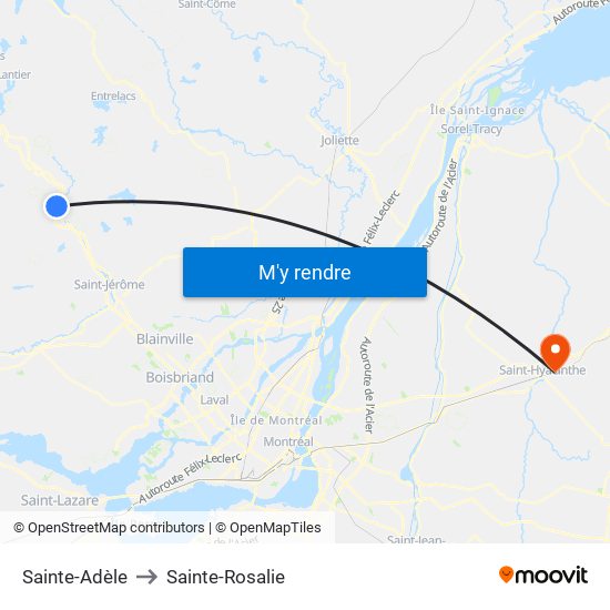 Sainte-Adèle to Sainte-Rosalie map