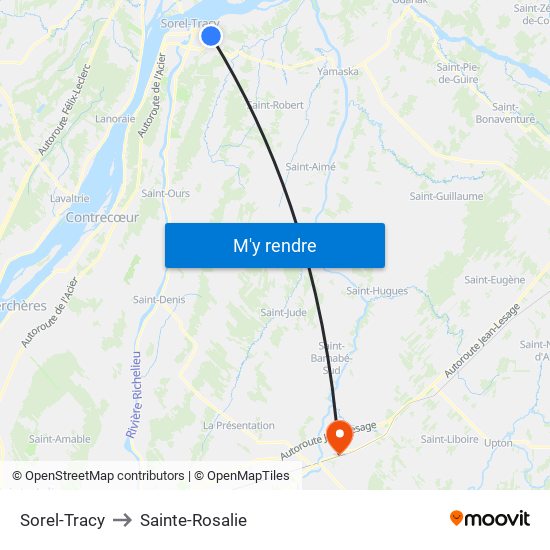 Sorel-Tracy to Sainte-Rosalie map