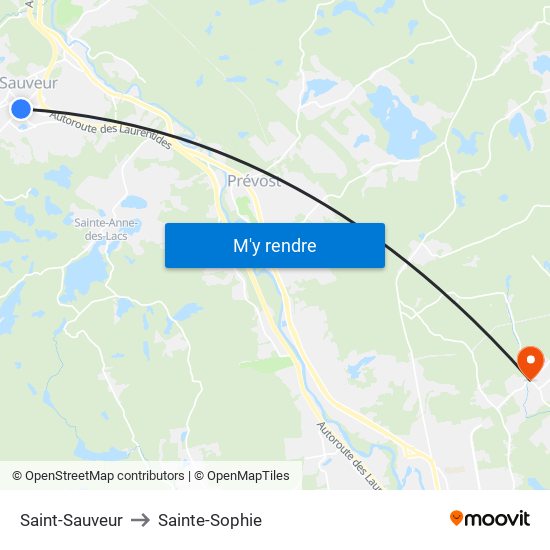 Saint-Sauveur to Sainte-Sophie map