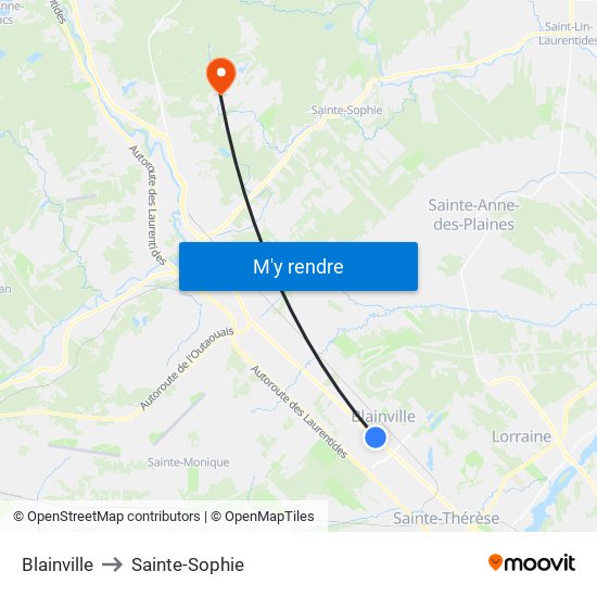 Blainville to Sainte-Sophie map