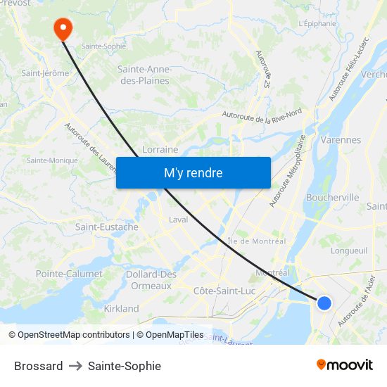 Brossard to Sainte-Sophie map