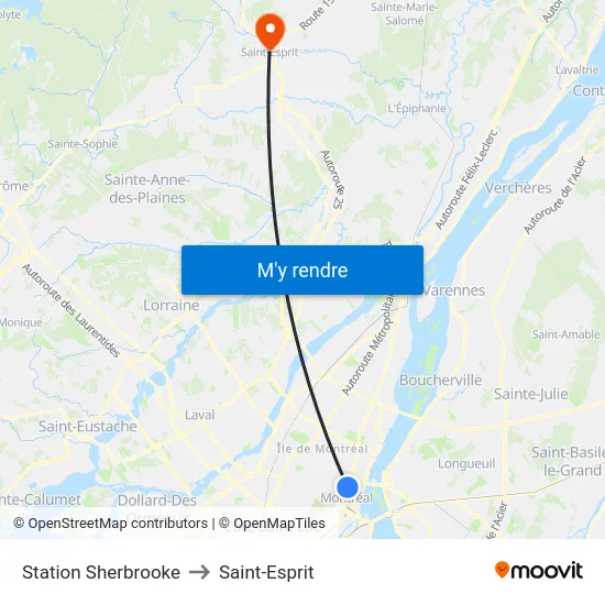 Station Sherbrooke to Saint-Esprit map