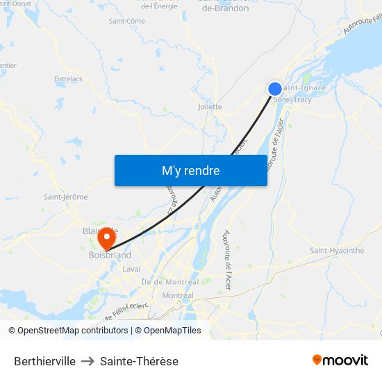 Berthierville to Sainte-Thérèse map